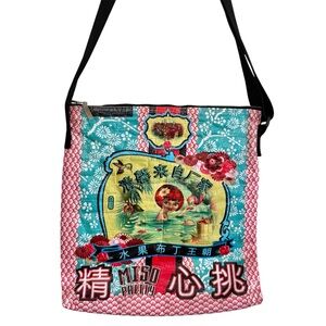 Blue Q Miso Pretty Messenger Tote Bag Zip Close Double Sided Vintage Design